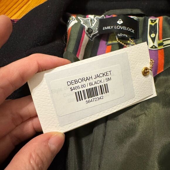 NWT Emily Lovelock Deborah Coat Black Embroidered Floral Love Size SM Wool Blend - Picture 8 of 16